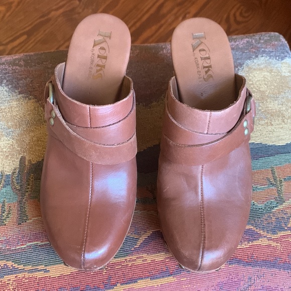 Vintage BOHO Brown Leather “Korks” by Kork- Ease Mules/Clogs 3 3/4” heels size 7 - Picture 4 of 12